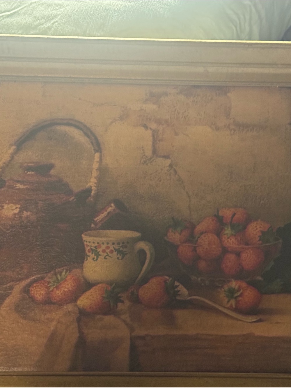 Rustic Strawberry Still Life Wall Art Print in Brown and Red